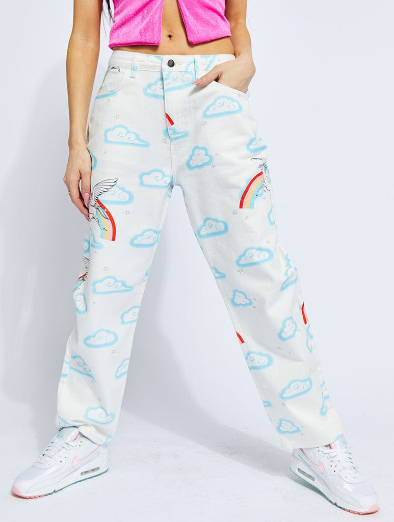 Skinnydip Blue Hello Kitty Wide Leg Jeans