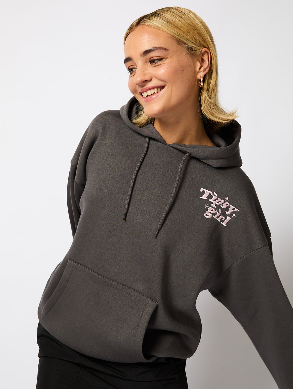 Tipsy Girl Hoodie in Charcoal