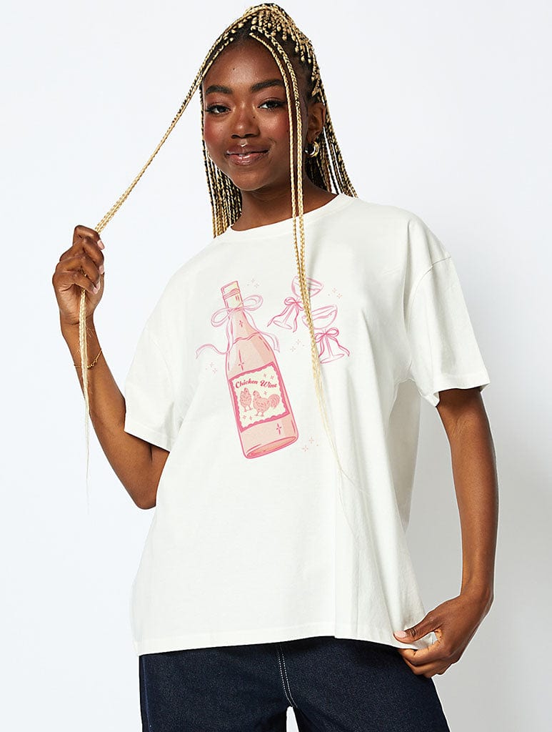 Chicken Wine T-Shirt In Ecru