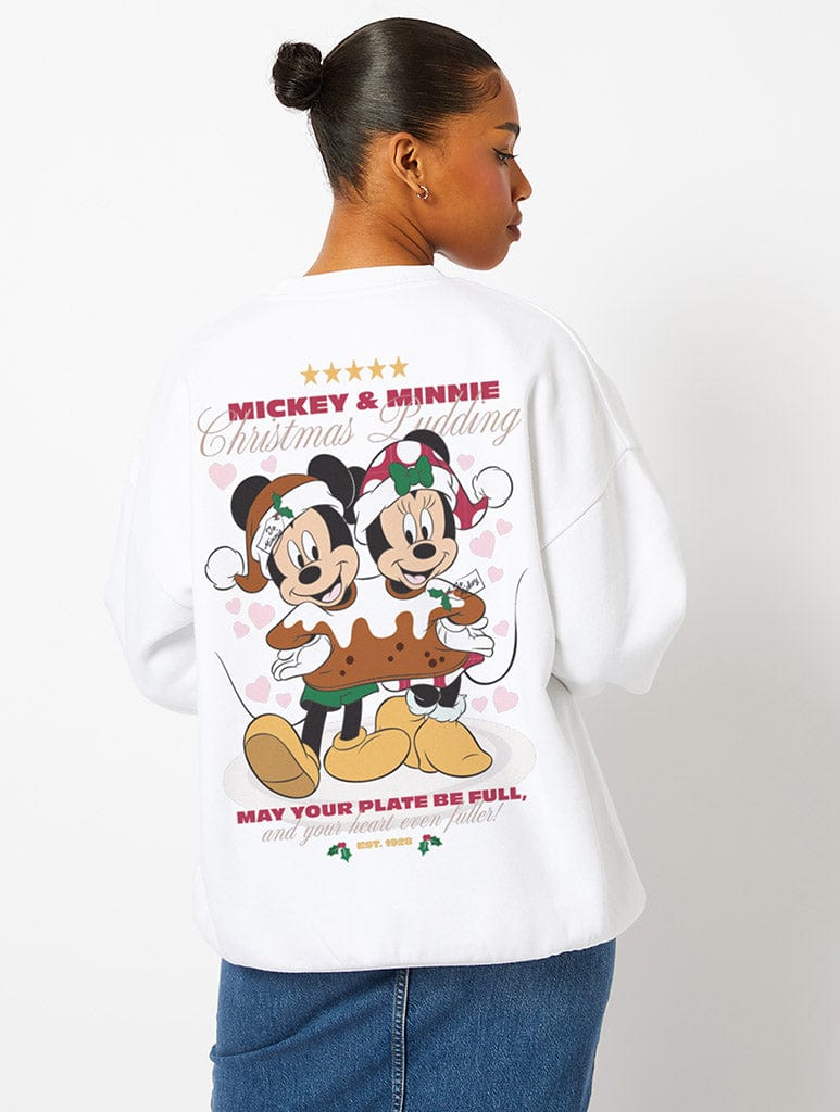 Disney Mickey & Minnie Christmas Pudding Sweatshirt in Ecru