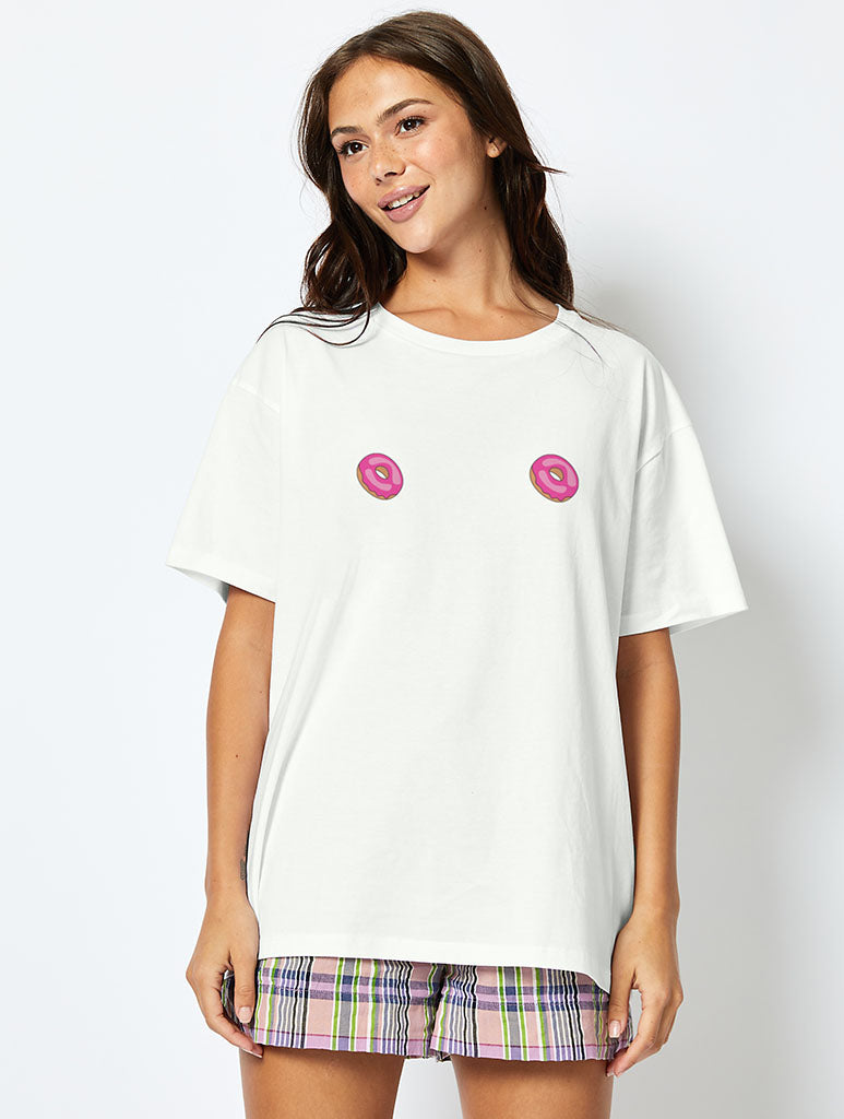 Mallows Beauty x Skinnydip Doughnut Boobs T-Shirt In Ecru