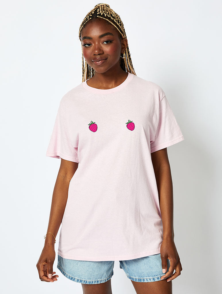 Mallows Beauty x Skinnydip Strawberry Boobs T-Shirt In Pink