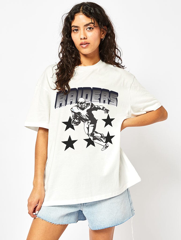 NFL x Skinnydip Raiders T-Shirt in Ecru