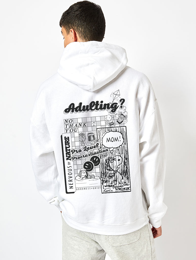 Peanuts x Skinnydip Snoopy Adulting Hoodie in Ecru