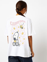 Peanuts x Skinnydip Snoopy Care Free T-Shirt in Ecru