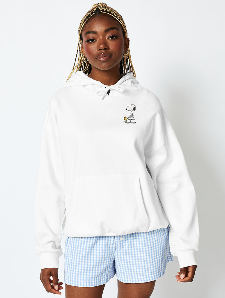 Peanuts x Skinnydip Snoopy Mixed Character Hoodie in Ecru