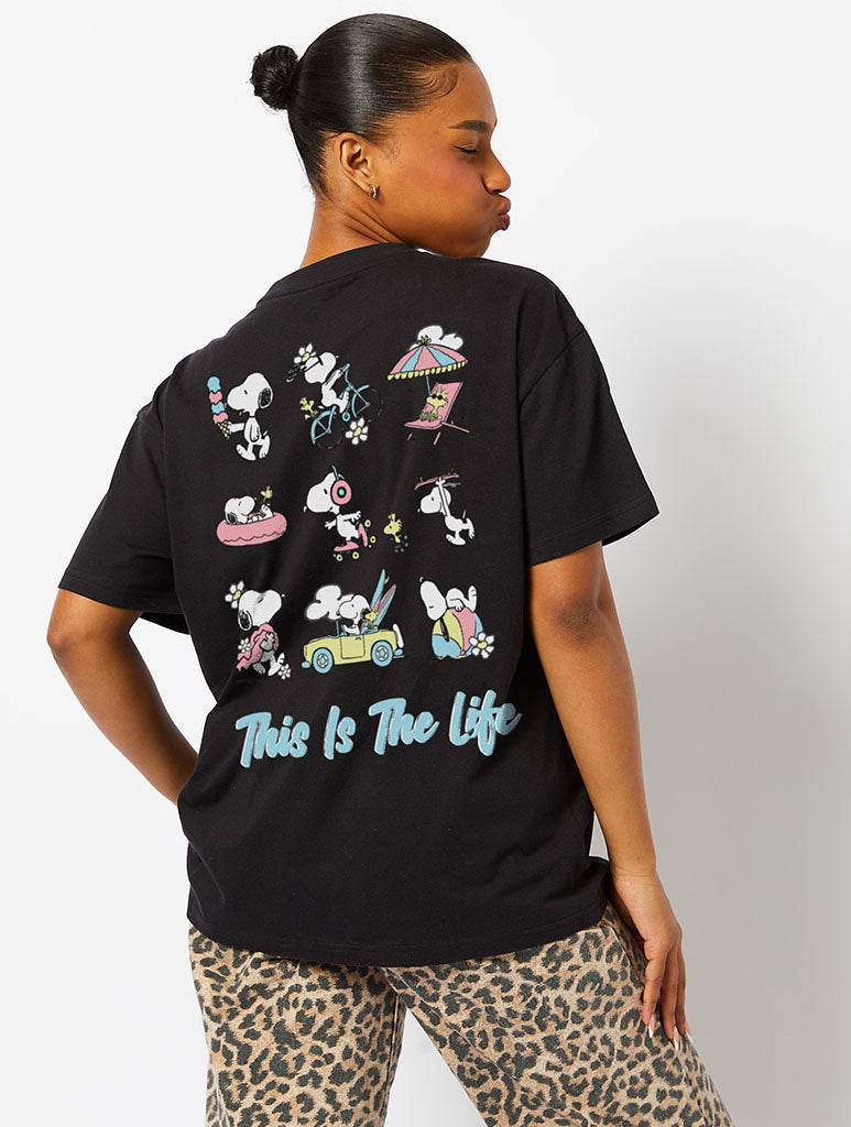 Peanuts x Skinnydip Snoopy This is the Life T-Shirt in Black