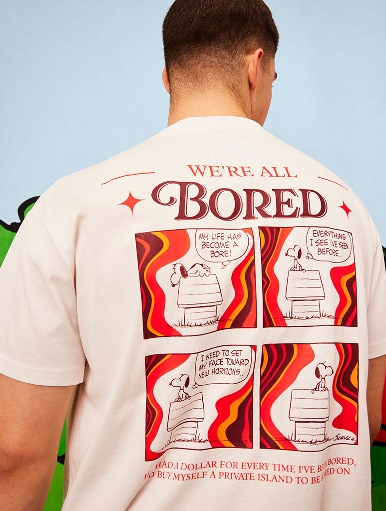 Peanuts x Skinnydip Snoopy We're All Bored T-Shirt in Ecru