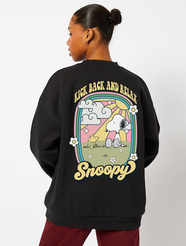 Peanuts x Skinnydip Snoopy Kick Back & Relax Sweatshirt in Black