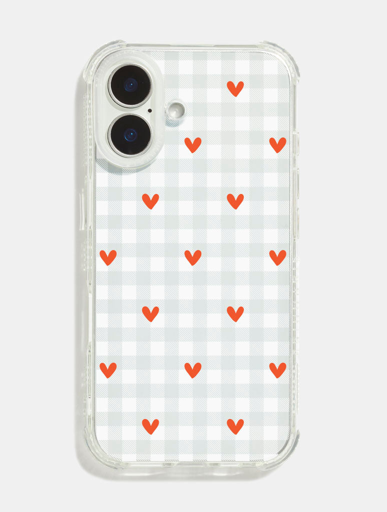 White Heart Gingham Shock iPhone Case