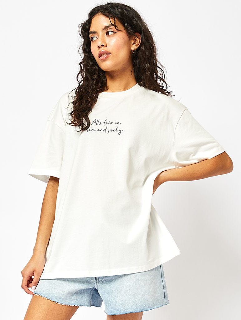 All's Fair In Love And Poetry T-Shirt In Ecru Tops & T-Shirts Skinnydip London