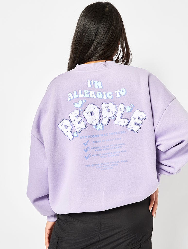 Allergic to People Oversized Sweatshirt in Lilac Hoodies & Sweatshirts Skinnydip London