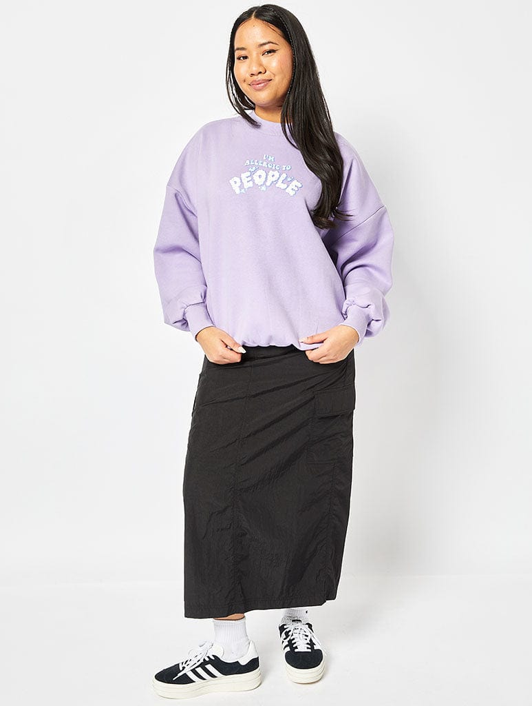 Allergic to People Oversized Sweatshirt in Lilac Hoodies & Sweatshirts Skinnydip London