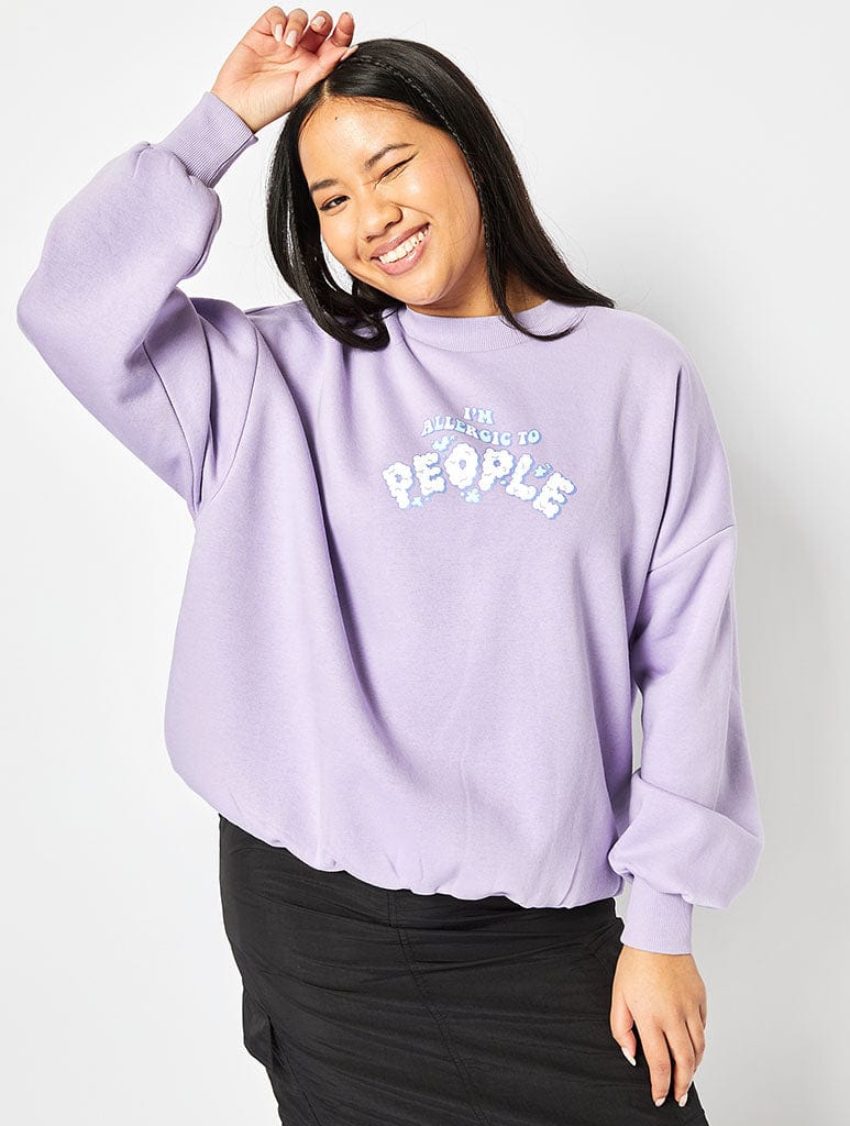 Allergic to People Oversized Sweatshirt in Lilac Hoodies & Sweatshirts Skinnydip London