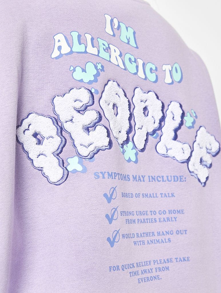 Allergic to People Oversized Sweatshirt in Lilac Hoodies & Sweatshirts Skinnydip London