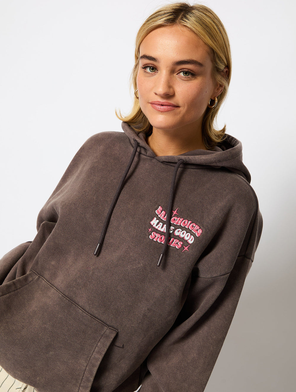 Bad Choices Make Good Stories Hoodie in Grey Hoodies & Sweatshirts Skinnydip London