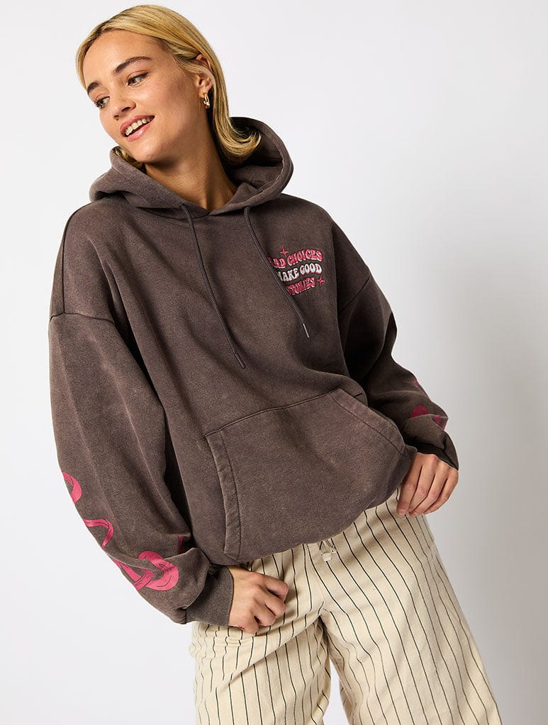 Bad Choices Make Good Stories Hoodie in Grey Hoodies & Sweatshirts Skinnydip London