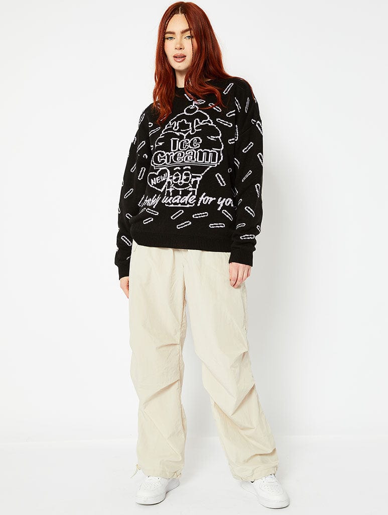 Black Ice Cream Oversized Knitted Jumper Jumpers & Cardigans Skinnydip London