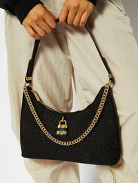 Black Quilted Padlock Shoulder Bag Bags Skinnydip London