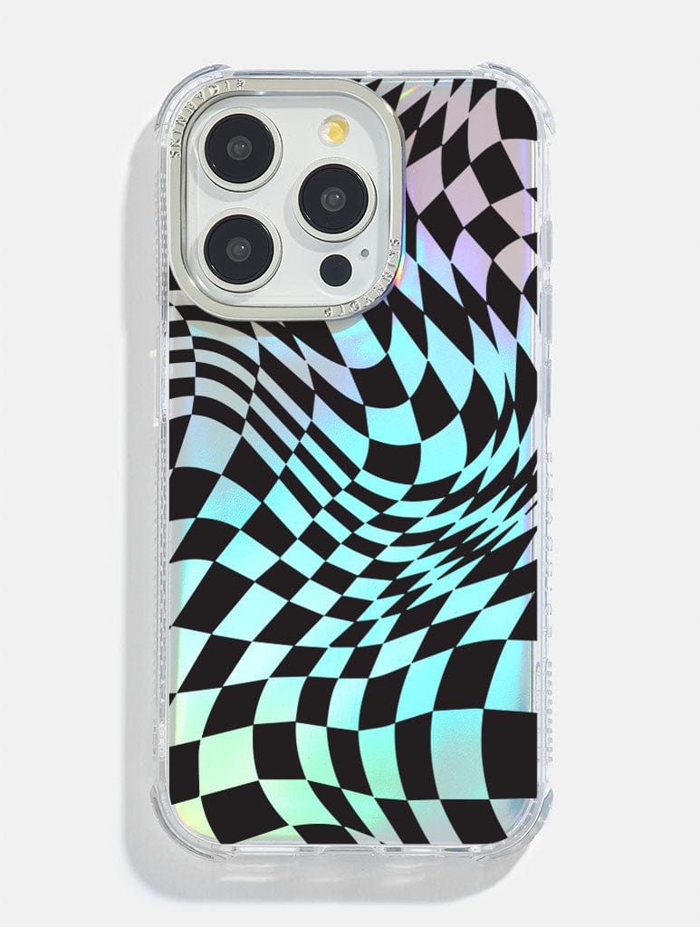 Black Warped Check Holo Shock Iphone Case Personalised Iphone Cases Skinnydip London 