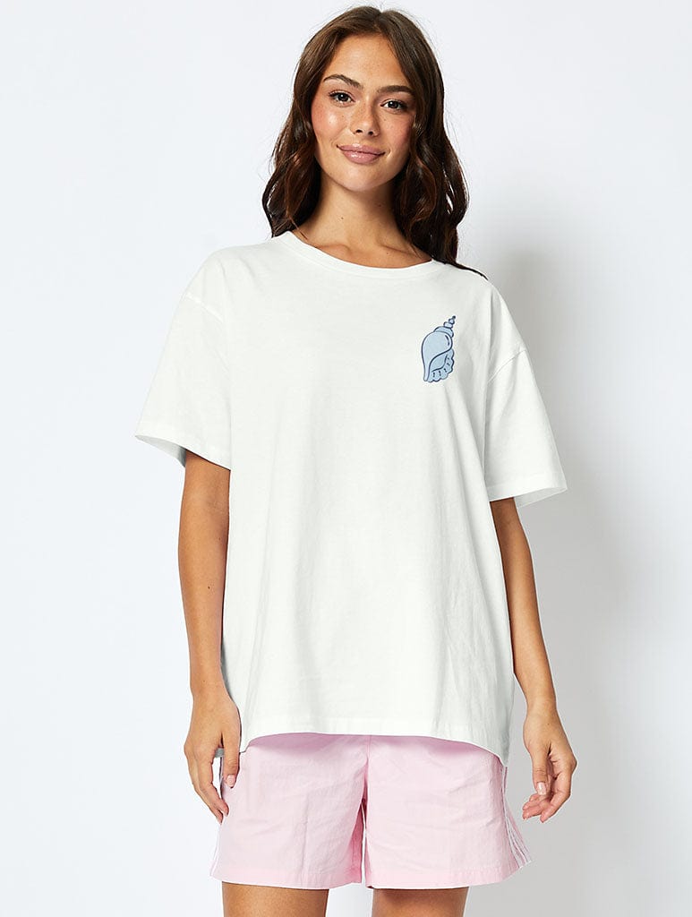 Blue Sea Shells T-Shirt In Ecru Tops & T-Shirts Skinnydip London