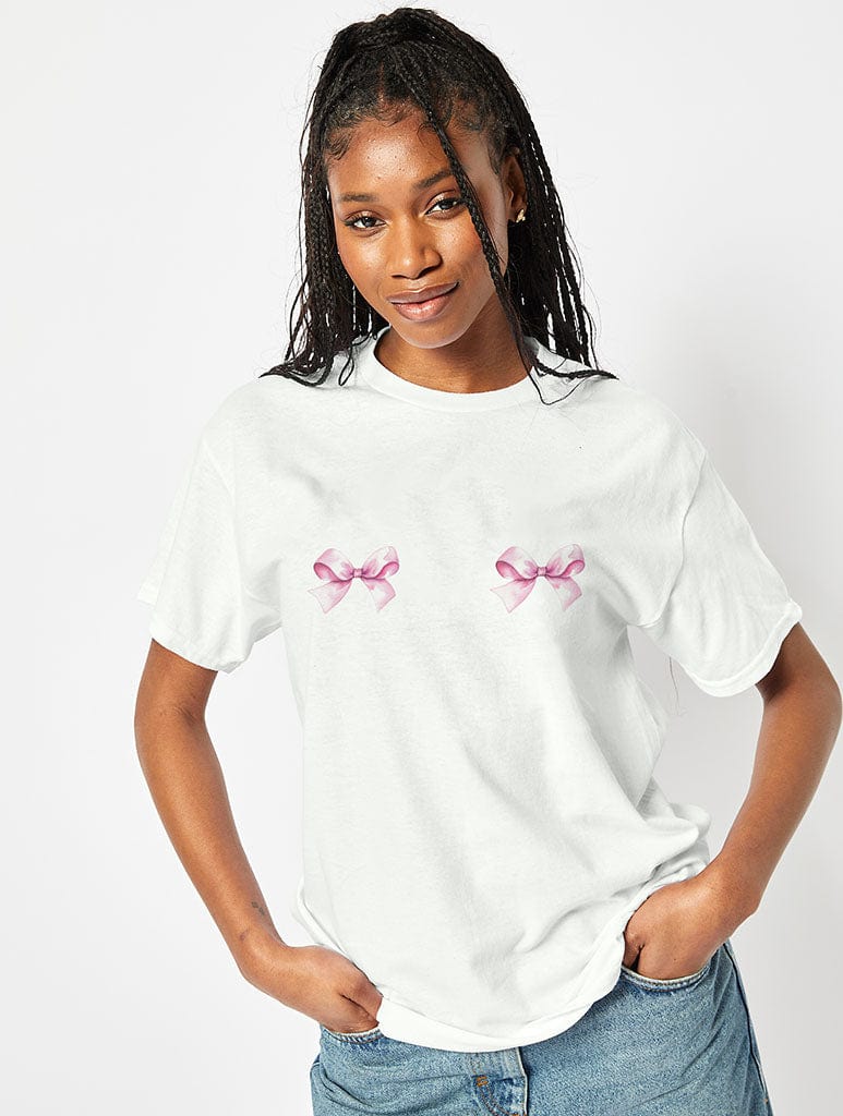 Bow Boobs T-Shirt in Ecru Tops & T-Shirts Skinnydip London