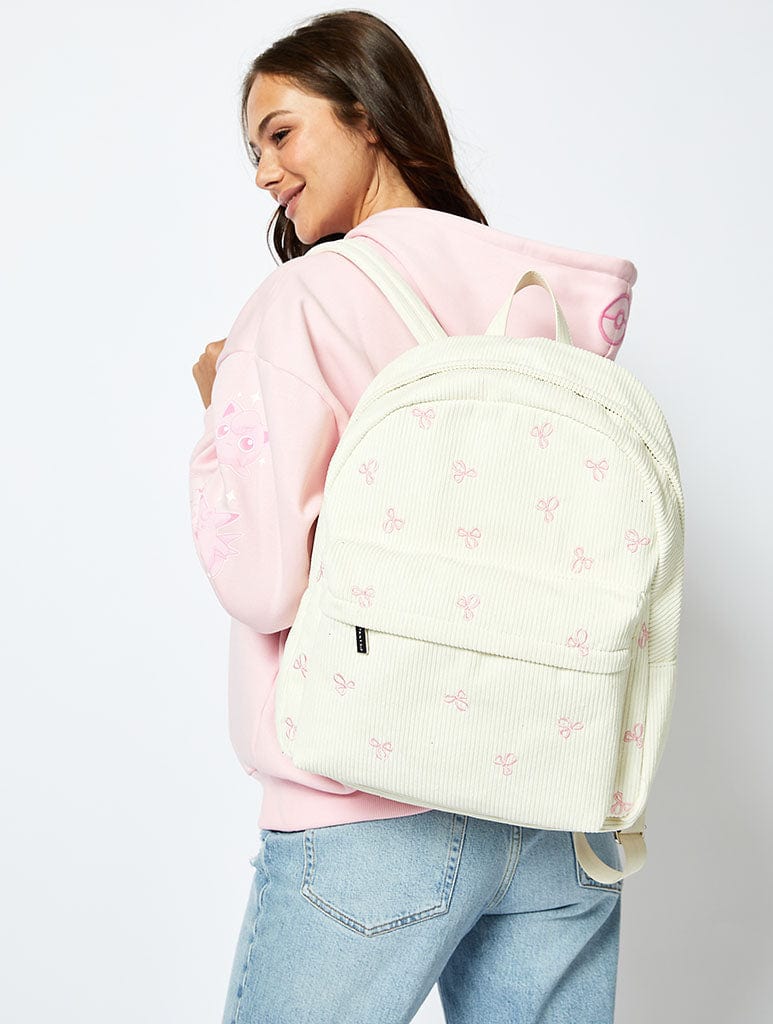 Bow Embroidered Backpack in Cream Bags Skinnydip London