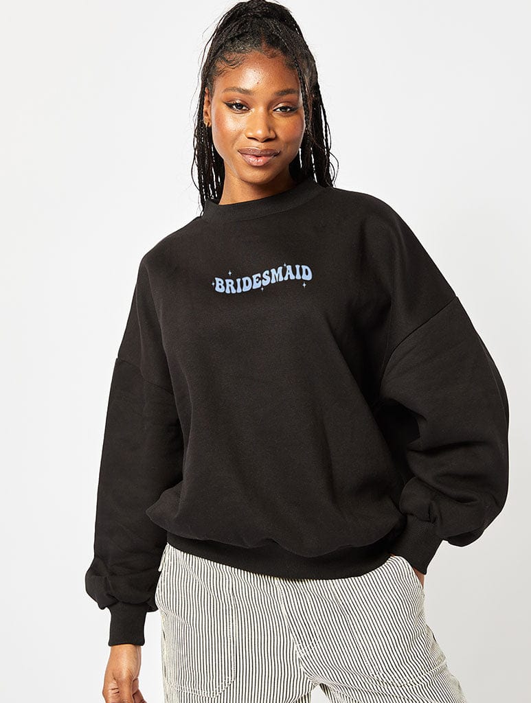 Bridesmaid I Do Crew Sweatshirt In Black Hoodies & Sweatshirts Skinnydip London