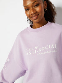 Call Me Antisocial Lilac Oversized Sweatshirt Hoodies & Sweatshirts Skinnydip London