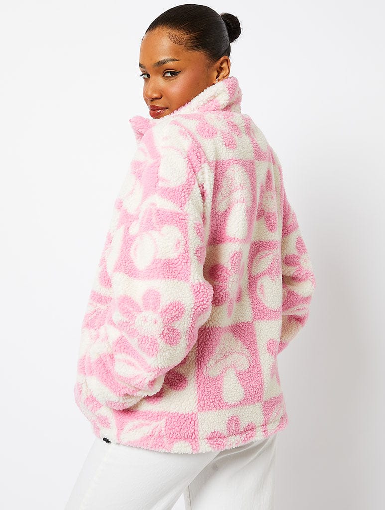 Checker Icon Borg Fleece in Pink Coats & Jackets Skinnydip London