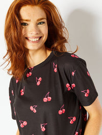 Cherry Print T-Shirt and Trouser Pyjama Set Lingerie & Nightwear Skinnydip London