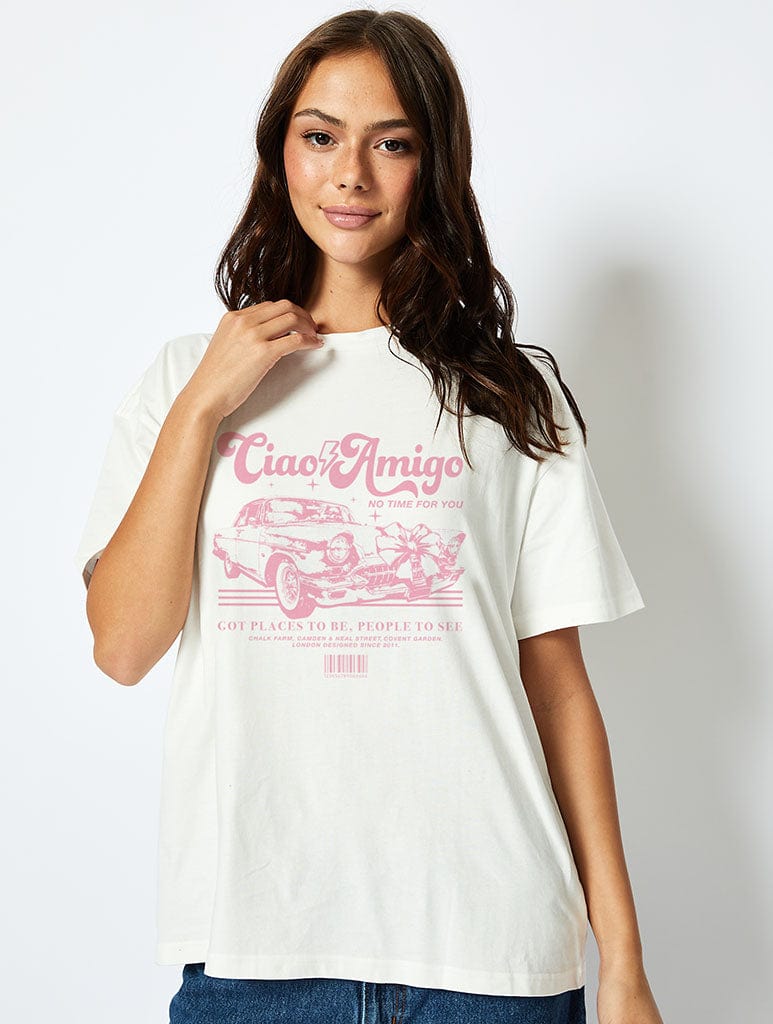 Ciao Amigo T-Shirt In Ecru Tops & T-Shirts Skinnydip London