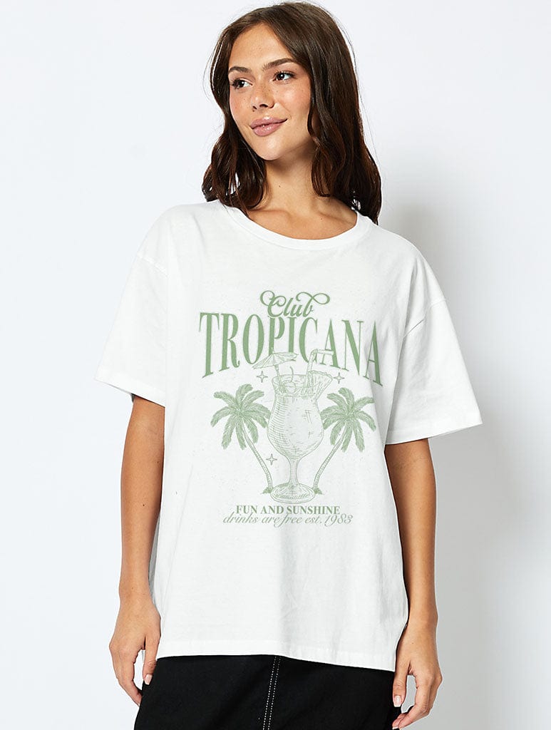 Club Tropicana T-Shirt In Ecru Tops & T-Shirts Skinnydip London