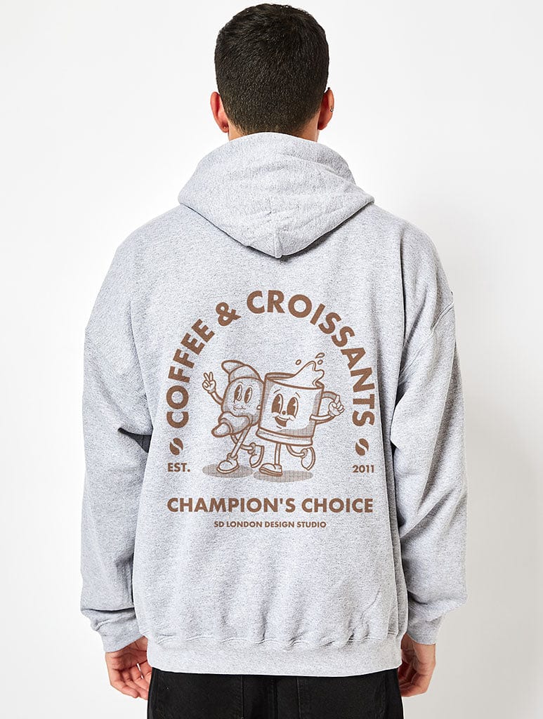 Coffee & Croissants Hoodie in Grey Hoodies & Sweatshirts Skinnydip London