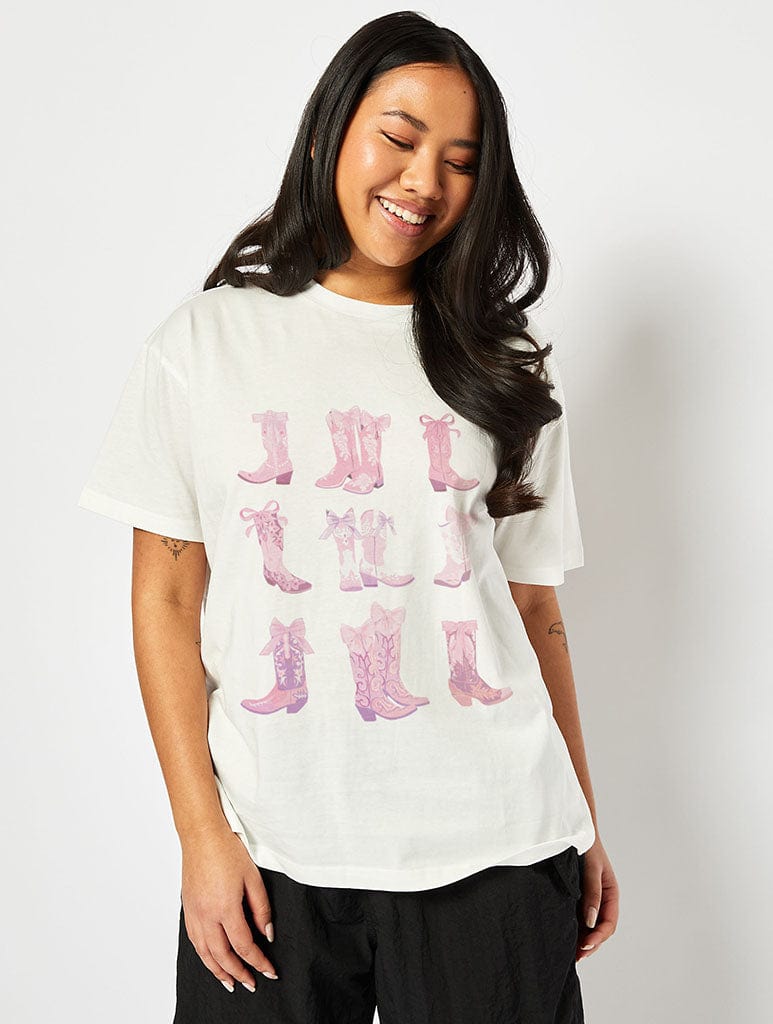 Coquette Cowboy Boot T-Shirt In Ecru Tops & T-Shirts Skinnydip London