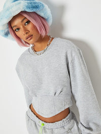 Cropped Corset Sweatshirt in Grey Marl Hoodies & Sweatshirts Skinnydip London