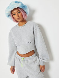 Cropped Corset Sweatshirt in Grey Marl Hoodies & Sweatshirts Skinnydip London