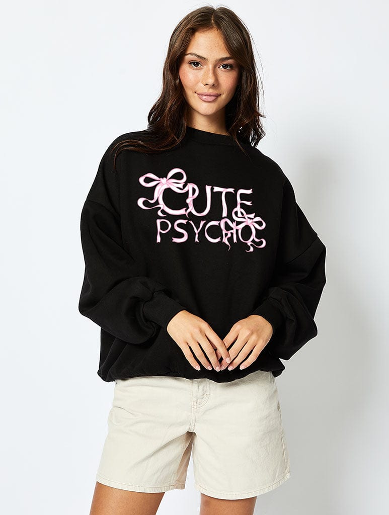 Cute Psycho Sweatshirt in Black Hoodies & Sweatshirts Skinnydip London