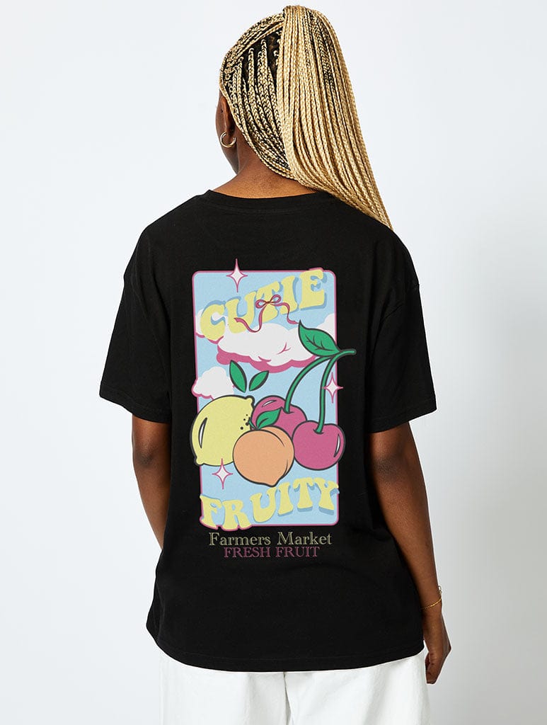 Cutie Fruity T-Shirt in Black Tops & T-Shirts Skinnydip London