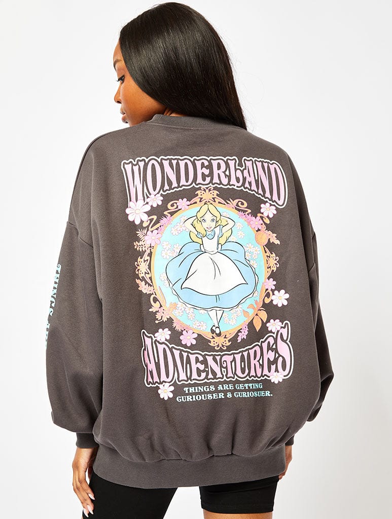 Disney Alice In Wonderland Grey Sweatshirt Hoodies & Sweatshirts Skinnydip London