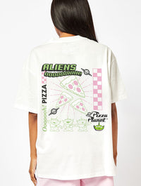 Disney Aliens Pizza Planet T-Shirt In Ecru Tops & T-Shirts Skinnydip London