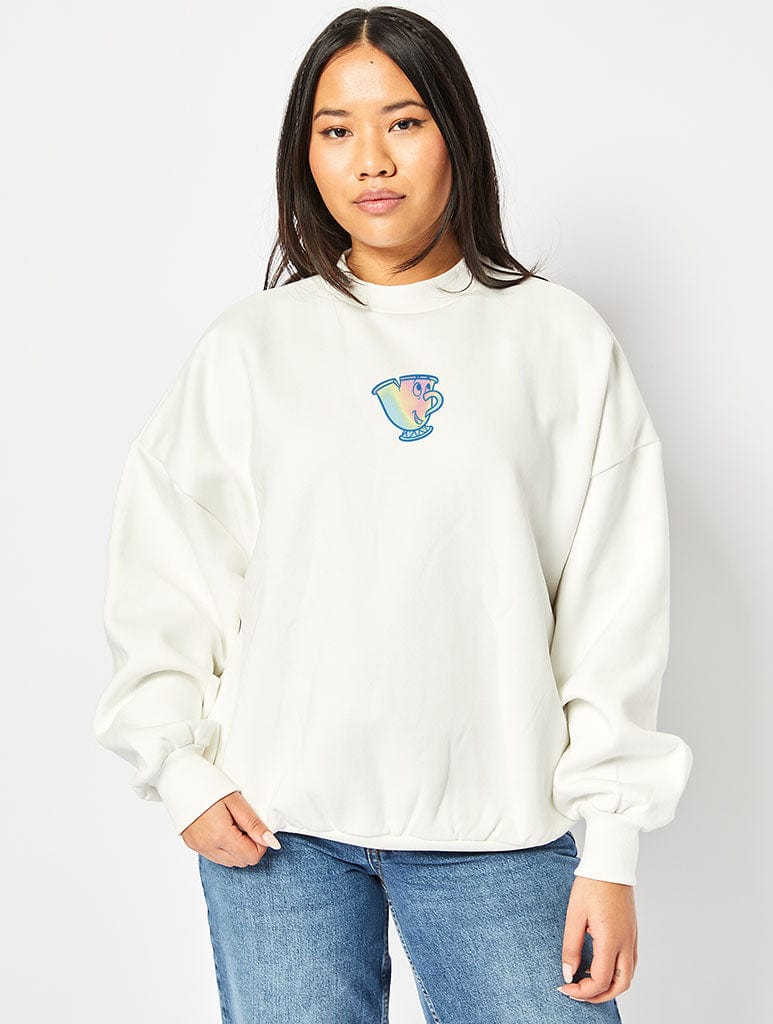 Disney Belle And That's The Tea Sweatshirt In Ecru Hoodies & Sweatshirts Skinnydip London