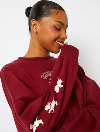 Disney Cruella Varsity Sweatshirt in Burgundy Hoodies & Sweatshirts Skinnydip London