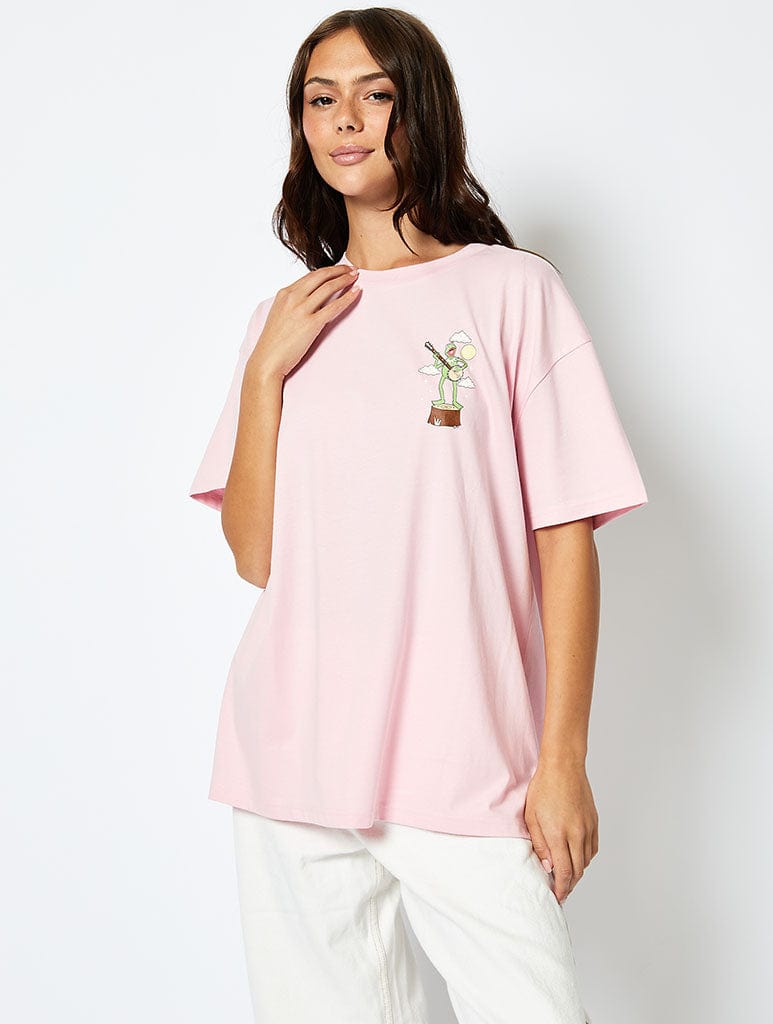 Disney Kermit Living the Dream T-Shirt in Pink Tops & T-Shirts Skinnydip London