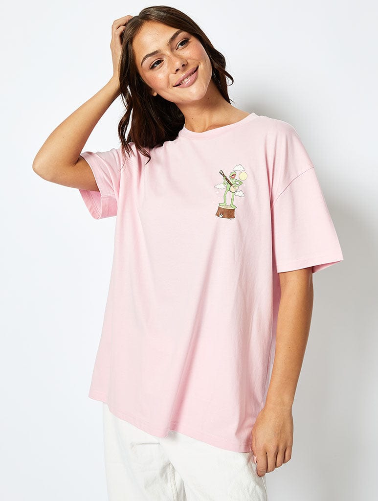 Disney Kermit Living the Dream T-Shirt in Pink Tops & T-Shirts Skinnydip London