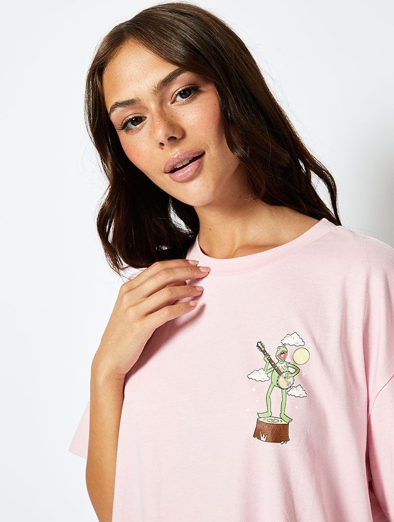 Disney Kermit Living the Dream T-Shirt in Pink Tops & T-Shirts Skinnydip London