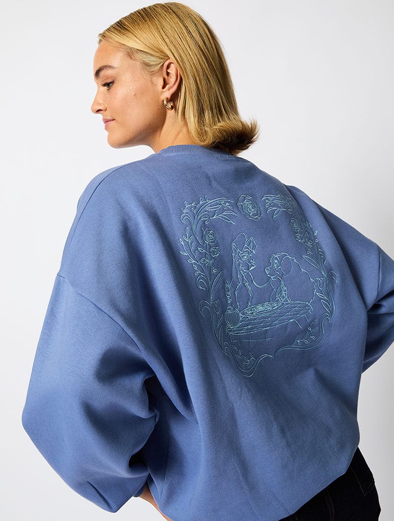 Disney Lady in The Tramp Timeless Love Vintage Sweatshirt in Blue Hoodies & Sweatshirts Skinnydip London