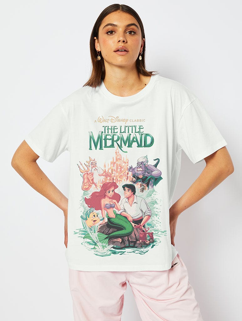 Disney Little Mermaid Poster T-Shirt in Ecru Tops & T-Shirts Skinnydip London