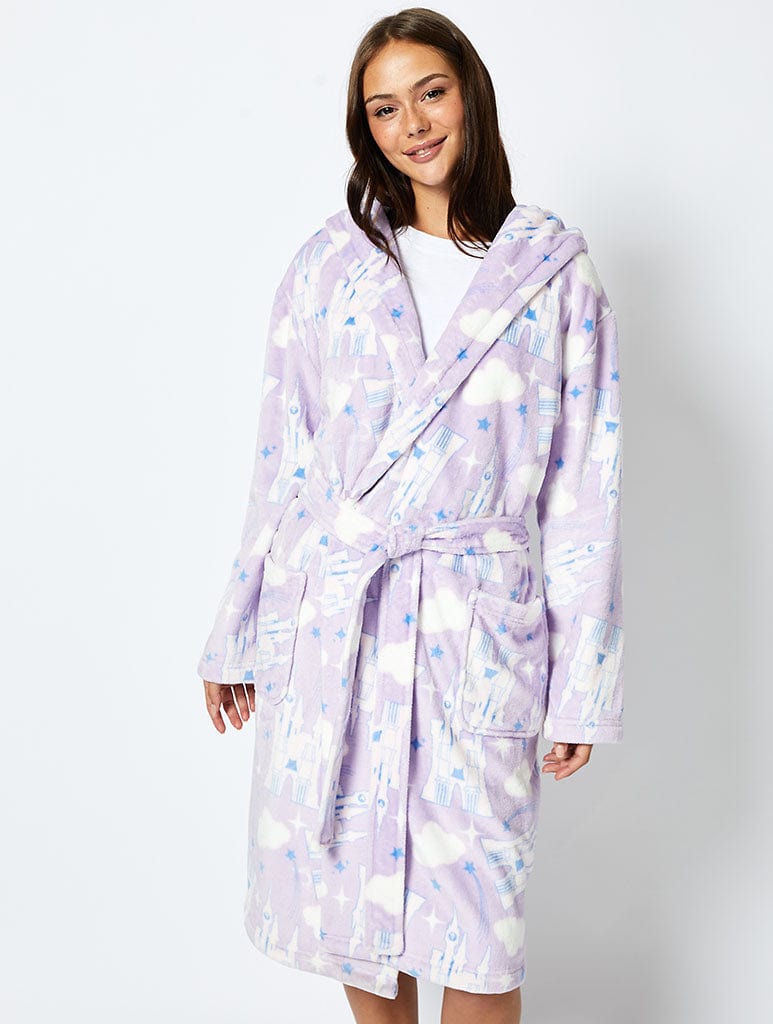 Disney Living In a Fantasy Print Dressing Gown in Lilac Lingerie & Nightwear Skinnydip London