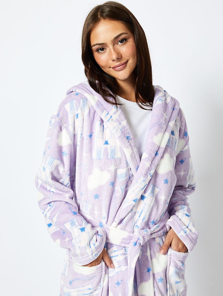 Disney Living In a Fantasy Print Dressing Gown in Lilac Lingerie & Nightwear Skinnydip London